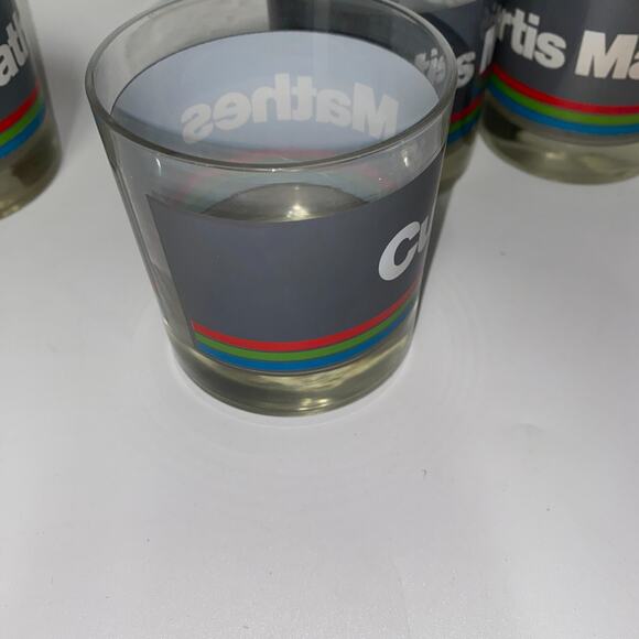 4 Vtg Curtis Mathes Promotional Advertising Rocks Glasses Gray & Rainbow Stripe - Picture 2 of 7